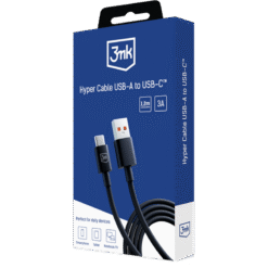 3MK HYPER CABLE USB-A PARA USB-C 1.2M (PRETO)