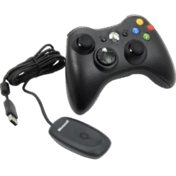 COMANDO MICROSOFT XBOX 360 COM RECEPTOR CARREGADOR S/ FIO  (PRETO)(SEMI-NOVO)