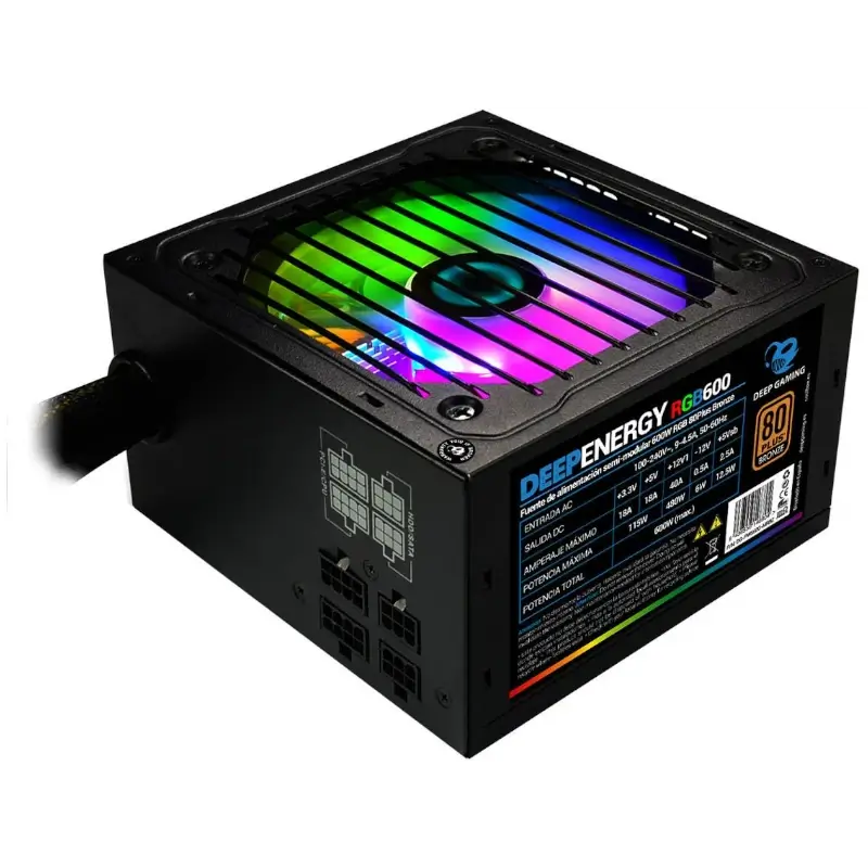 DEEP ENERGY RGB600 FONTE DE ALIMENTACAO GAMING SEMIMODULAR 600W 80 PLUS BRONZE