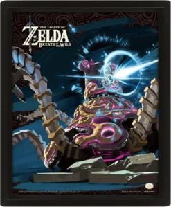 O Quadro Lenticular The Legend of Zelda: Breath of the Wild (Guardian) é uma peça decorativa brutal para fãs da saga. Graças à tecnologia lenticular 3D, a imagem ganha profundidade e um efeito de “movimento” conforme mudas o ângulo de visão — sem necessidade de óculos 3D ou acessórios extra. Vem com moldura em plástico preto e pronto a pendurar, sendo perfeito para setup gaming, sala, quarto ou zona de coleção. É um produto oficial/licenciado e fabricado pela Pyramid International. Destaques: Efeito 3D lenticular (profundidade/movimento conforme o ângulo) Pronto a pendurar + moldura preta Tamanho aprox.: 26 × 20 cm (profundidade ~4,5 cm) Produto oficial / Pyramid International